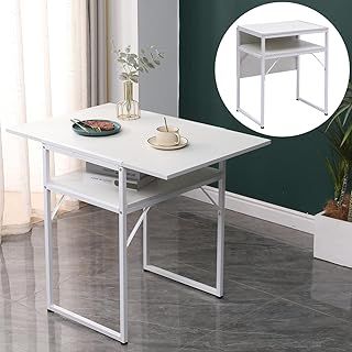 Drop Leaf Dining Table for Small Spaces, Folding Kitchen Table for Dining Room Dinette, Space Saving Extendable Butterfly Workstation Desk, Compact Foldable Gateleg Table (White)