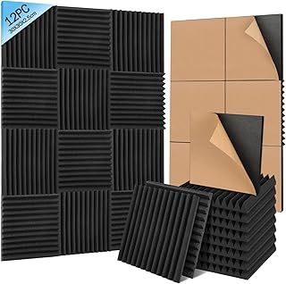 Sound Proofing Panels 12 Pack - 30x30x2.5cm Soundproofing Panels Self Adhesive, High Density and Fire Resistant Acoustic Wall Panels - Acoustic Foam Panels for Studio, Recording, Home, Offices