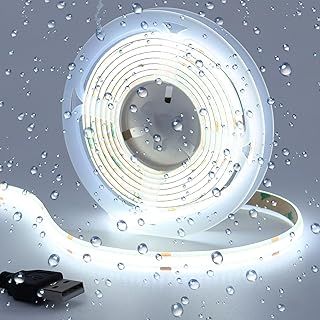 DC 5V USB COB LED Strip Light Cool White 6000K IP65 Waterproof CRI 93+ USB Powered 6.6ft/2M 320LEDs/M Flexible LED Tape Lights for TV Backlight Cabinet Home DIY Lighting