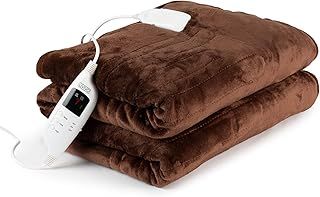 LIVIVO Heated Electric Over Blanket – Soft Chocolate Micro Fleece Throw with 10 Heat Settings and Timer Function – 160x130cm - Easy to Use Detachable Digital Control - Machine Washable (Chocolate)