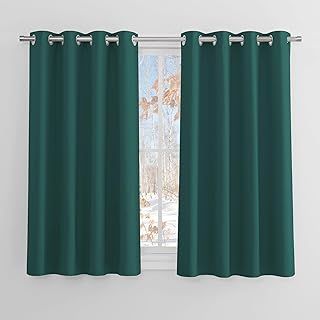 PONY DANCE Eyelet Dark Green Eyelet Christmas Curtains - Thermal Insulated Blackout Curtains Super Soft Short Window Treatment 46 x 54-inch for Bedroom/Kitchen/Small Window, Set of 2