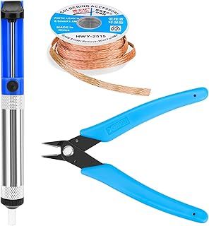 Solder Sucker Desoldering Pump, Desoldering Wick, Micro Shear Wire Cutter Pliers, 3 PCS Solder Removal Tool Set, Soldering Iron Assist Accessories DIY Kit