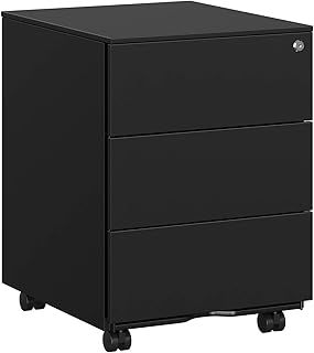 SONGMICS Mobile File Cabinet, Lockable, with 3 Drawers, Hold Documents, Stationery, Pre-Assembled, for Office, Home Office, 39 x 45 x 55 cm, Black OFC63BK
