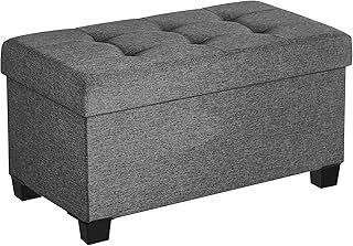 SONGMICS Storage Ottoman Bench, Foldable Ottoman Foot Rest with Legs, 38 x 76 x 40 cm, End of Bed Bench, Storage Chest, Load up to 660 lb, for Living Room, Bedroom, Entryway, Dark Grey LSF016G51