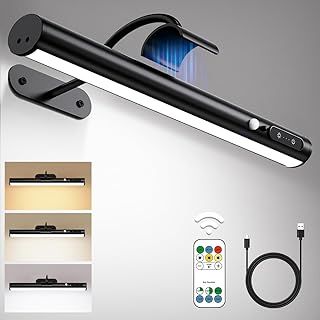 Hapfish Motion Sensor Battery Operated Wall Lights, Wireless Picture Lights for Wall, Dimmable & 3 Color Temps, Rechargeable Magnetic Light with Remote Control for Indoor Dartboard Mirror – Black