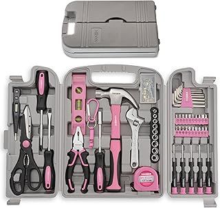 ToughHub 56 pcs Tool Kit – Complete Household Tool Set for Home Repairs & Maintenance - Best Pink Tool Box with Tools Included Plier, Hammer, Screwdriver, Adjustable Wrench, and Hex Key Set