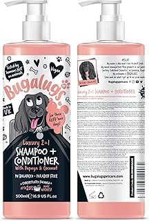 BUGALUGS Dog Shampoo Luxury 2 in 1 Papaya & Coconut dog grooming shampoo products for smelly dogs with fragrance, best puppy shampoo, professional groom Vegan pet shampoo & conditioner