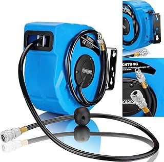 Compressed Air Hose Reel | Wall Mountable | 180° Rotatable | Pneumatic Air Compressor | 1/4 Inch Connection | Retractable Auto Rewind Tool | 10m