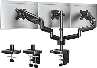 ELIVED Triple Monitor Arm Desk Mount Adjustable Gas Powered PC Monitor Stand for Most 13-27 Inch Monitors with VESA 75x75/100x100, with C-Clamp and Grommet Base, Monitor Arms for 3 Monitors EV006