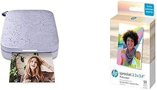 HP Sprocket Portable Photo Printer (Lilac) and Sprocket 2x3 ZINK Photo Paper, 50 Sheets
