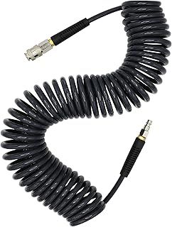 YOTOO Air Compressor Hose Polyurethane Recoil 10m Long 6mm ID x 9.5mm OD with Bend Restrictor, 1/4" Europe Quick Coupler and Plug, Gray