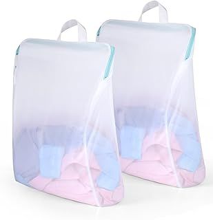 Traki Large Mesh Laundry Bags, 16 x 20 inch Net Laundry Bags, Reusable Laundry Bags with Zips, Washing Bag with Handles for Washing Machine Delicates Clothes College Dormitories Apartments (2 Packs)