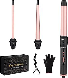 Curling Wand 3 in 1 Mermaid Hair Curler Ceramic Curling Tongs Iron Set for Long Thick Thin Hair Interchangeable Barrels Beach Waves Styling Tools with Glove (Rose Gold)
