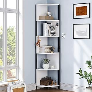 YITAHOME 6-Tier Corner Shelf, 68.8" Tall Modern Free Standing Zigzag Corner Bookshelf, 6 Shelf Display Corner Bookcase Open Small Book Shelves for Living Room, Home Office, Small Space, White