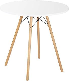 Mid-Century Retro Modern Round 80cm Small Dining Table (White) - Coffee Table/Side Table Living Room Furniture - Kitchen Dining Table with Natural Wooden Legs