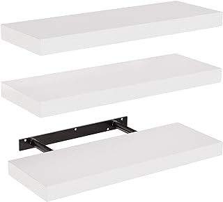 Floating Shelves, Shelves for Wall, 3 White Shelves Screw Mounted, Modern Decorative Display Wall Shelves with Easy Installation for Bathroom, Bedroom, Office, Living Room, etc