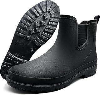 Mens Rain Boots, Ankle Wellies Men Short Wellies Short Wellington Boots Rubber Garden Black Wellies for Fishing Walk Mud Dogs Boot