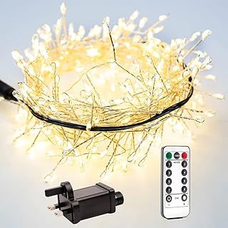 RESNICE 50FT Firecracker String Lights 500 LEDs Warm White Plug in Indoor Silver Wire LED Cluster Fairy Lights with Remote for Christmas Tree,Plant,Bedroom,Garden,Patio,Backyard