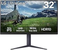 LG UltraGear Gaming Monitor 32GS85Q, 32 inch, 1440p, 180Hz, 1ms Response Time, IPS Panel, NVIDIA G-Sync compatible & AMD FreeSync, Smart Energy Saving, DisplayPort, HDMI