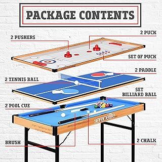 SereneLife Multi Games Table, 4 in 1 -Game Table, Portable- Folding Multi Games Table, Ping Pong, Air Hockey, Pool Billiards, and Shuffleboard, Indoor/Outdoor Use, For All Ages