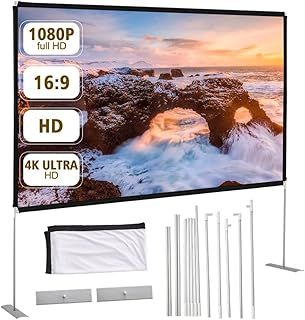INMOZATA 100 Inch Projector Screen and Stand 227x127cm Foldable Portable Projector Screen with Carry Bag, 16:9 4K HD Indoor Outdoor Projection Screen for Camping Home Theater (100"/227x127cm)