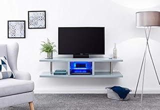 GFW High Gloss Wall Mounted Floating TV Unit for Television & Media, Engineered Wood, Grey, 35 x 150 x 32 cm