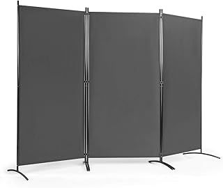 COSTWAY Folding Room Divider, 3 Panels Wall Privacy Screen Protector, Living Room Bedroom Bathroom Paravent Partition Separator, 260x183cm (Grey)