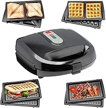 Sensio Home Multi Functional 3 in 1 Stylish Waffle, Deep Fill Sandwich, Panini or Grill Maker Machine Interchangeable Non Stick Easy Clean Plates, Secure Lock Plus Ready & Power Lights, Powerful Iron