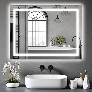 450x600mm Bathroom LED Mirror, Illuminated Bathroom Toughened Mirror with LED Lights, Dimmable, Anti-fog, Shatter-Proof, Tempered, Wall Mirrors, with Demister Pad Clara