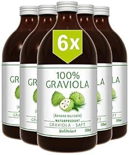 6 x 100% SOURSOP JUICE, 6 x 500ml. Unfiltered. Vegan. Made from 100% Soursop-Pulp. Guanabana. Corossol. Graviola.