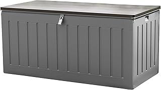 Olsen & Smith 830L Extra Large XL Outdoor Garden Storage Box - Weather Resistant Heavy Duty Garden Box Wood Effect with Padlock - Massive Capacity Storage Chest for Tools Cushions Toys & More, Grey