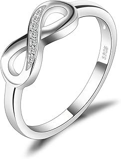 Infinity Forever Love Knot Promise Ring for her, 14K Gold Plated 925 Sterling Silver Rings for Women, Anniversary CZ Simulated Diamond Ring, Girls Womens Jewellery Gifts