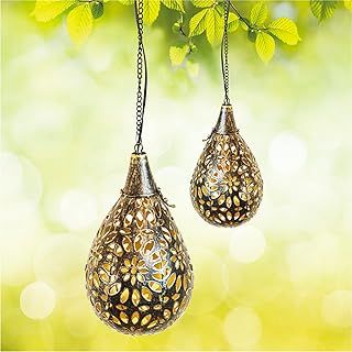 Moroccan Deco Solar Lanterns - Set of 2 Outdoor Hanging Lanterns