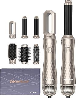 Magic Styler Air Styler Set OKWRAP Hair Styler 6 in 1, Hair Dryer Brush with Curl, Straighten, Volumise, Smooth and Hairdryer Brushes for Styling, Hot Hair Styler for All Hair Type/Length