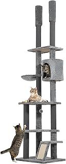 PawHut 225-255cm Floor to Ceiling Cat Tree for Indoor Cats w/House, Ramp