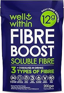 12g Soluble Fibre Supplement, 40% NHS Daily Intake, 3in1 Fibre Powder : Inulin Acacia FOS (Fructooligosaccharides) Well Within Prebiotics for Gut Health (200g Bag, 30 x 6g Fiber) Pre Biotic Drink