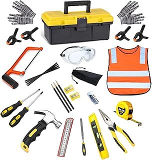 QeeHeng Kids Real Tools Set, Woodworking Tool Set, 30 PCS Builder Children Real Hand Tools Kit Construction Learning, Home DIY Play for Boys & Girls Beginner Learning Gift, Come with Tool box