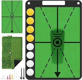 BROTOU Golf Hitting Mat Swing Path Detection, Analyse Swing Path & Correct Stance & Posture, Golf Practice Mat with Ball Tray, Rubber Base, Dual Turf Mat, for Outdoor Indoor Golf Training