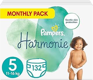 Pampers Baby Nappies Size 5 (11-16 kg / 24-35 lbs), Harmonie 132 Count, Monthly Savings Pack, Premium Cotton and Plant-Based Fibres