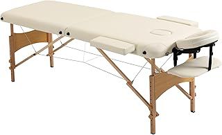 HOMCOM Portable Massage Bed, Folding Spa Beauty Massage Table with 2 Sections, Carry Bag and Wooden Frame, Cream White
