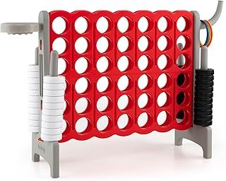 Giant 4 in a Row Game, Jumbo 4 to Score Garden Games with 42 Rings, Ring Game & Quick-Release Slider, Outdoor Four in a Row Toys for Kids Adults Family (Grey)
