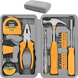 Hi-Spec 24pc Yellow Household DIY Tool Kit. Small Mini Box Set of Starter Basic Tools for Home & Office
