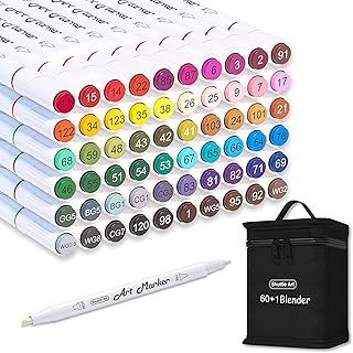 61 Colours Alcohol Markers, Dual Tip Art Markers Plus 1 Blender Art Pens for Drawing, Sketching Highlighting, Marker Pens with Carrying Case for Artists and Adult Colouring Manga Design