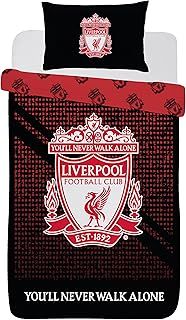 Liverpool F.C. Football Duvet Cover Sets Bedding Single or Double Bed Set with Pillowcase LFC Mesh Football Gifts for Boys (Single), Red/Black
