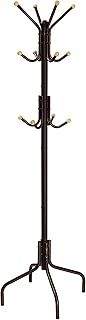 SONGMICS Coat Stand, Metal Coat Rack with 12 Hooks, 4 Legs, Hang Coats, Jackets, Hats, Bags, for Hallway Bedroom Office, Brown RCR031Z01