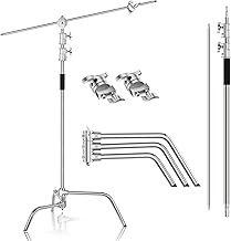 Heavy Duty C Stand Max Height 3 m/ 10 ft, Adjustable Photography Support with 1.28 m/ 4.2 ft Holding Arm, for Photographic Reflector, Softbox, Monolights, Umbrellas