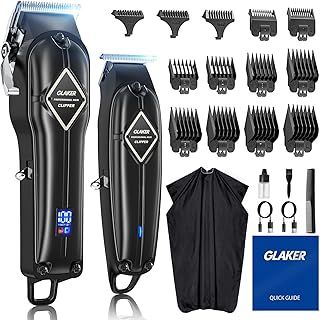 GLAKER Professional Hair Clippers Men + T-Blade Trimmer Kit - Cordless Hair Cutting Kits with 13 Premium Guards, Complete Barber Kit with Large LED Display for Mens Grooming