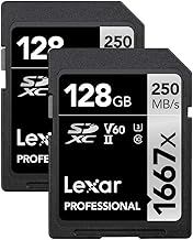 Lexar 128GB (2-Pack) Professional 1667x SDXC Memory Cards, UHS-II, C10, U3, V60, Full-HD & 4K Video, Up To 250MB/s Read, for Professional Photographer, Videographer, Enthusiast (LSD128CBNA16672)