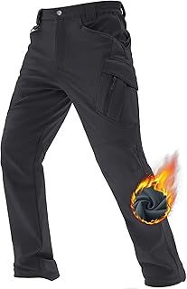 TACVASEN Men's Military Style Ski Trousers Fleece Lined Tactical Water-Resistant Trousers Multi Pockets