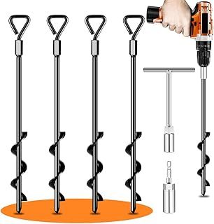 Ground Anchors Screw in Tent Pegs Heavy Duty Trampoline Stakes High Winds, Ground Anchors for Camping Tent, Canopies, Carports, Sheds, Swing Sets, Canopy Stakes Kit, Mobile Home Anchors (4)